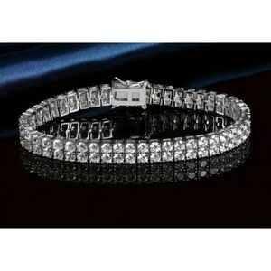Gorgeous New 10.8 Ct. Double Row Sim Diamond Tennis Bracelet~Platinum/18KWGP